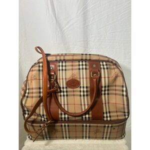 Burberrys Vintage Nova Check Coated Canvas Two-Tier Boston Bag Made in Italy#825